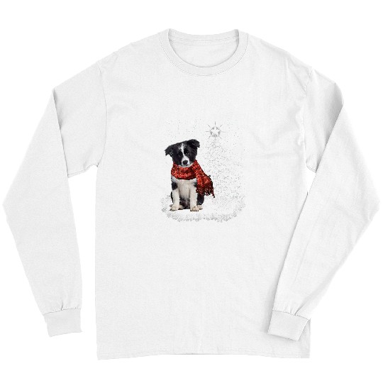 Border Collie Pet On Snow Christmas Tree Lighting Scarf Xmas Long Sleeves