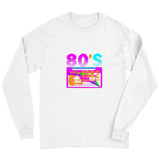 Funny Guitar Retro 80s Music 90s Party Lover Eighties Nineties Long Sleeves