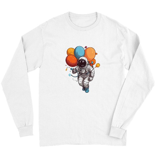 Astronaut Holding Planet Balloons Solar System Space Funny Long Sleeves