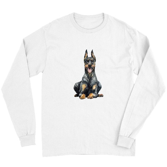 Doberman Pet Watercolor Portrait Doberman Pinscher For Dog Owners 637 Long Sleeves