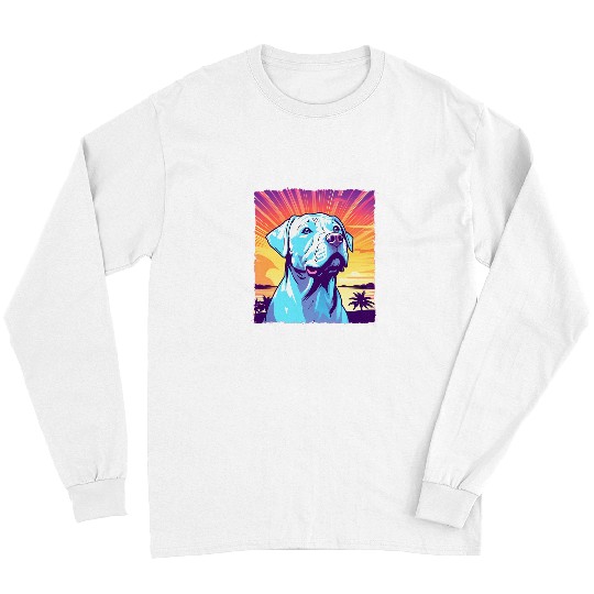 Dogo Argentino Pet 80s Synthwave Sunset vintages Retro Long Sleeves
