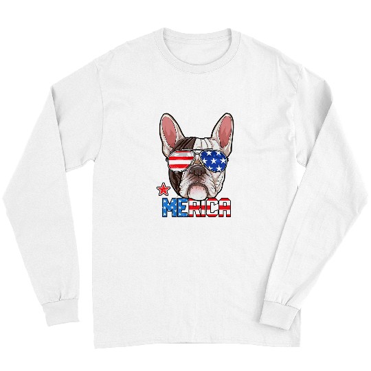French Bulldog Pet Frenchie Dog Merica 4th of July T Men Boys Dog Puppy Long Sleeves
