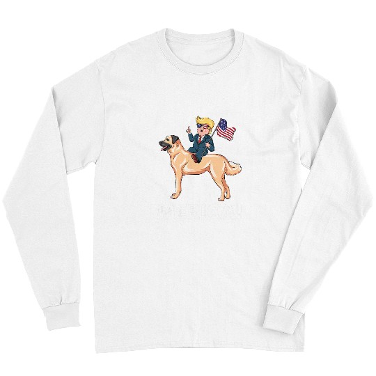 Airedale Terrier Pet Trump Merica Riding a Dog Patriotic july Dog Long Sleeves