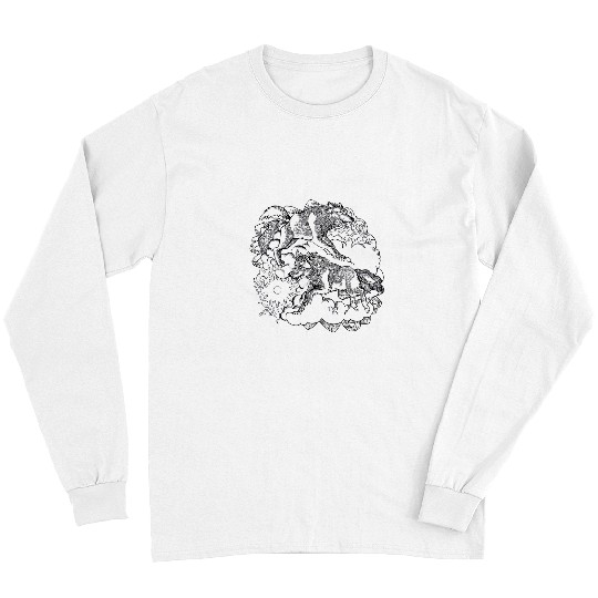 Coyote Mammal esoteric yang yin line art clouds moon sun design Long Sleeves