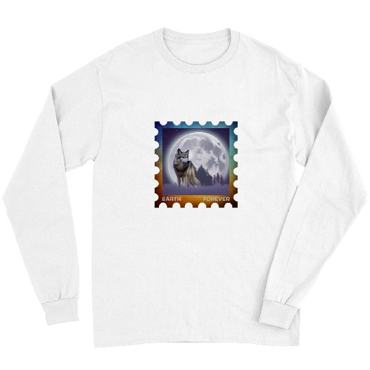 Coyote Mammal EARTH FOREVER Environmental Protection Stamp Full Moon wolfs 1 Long Sleeves