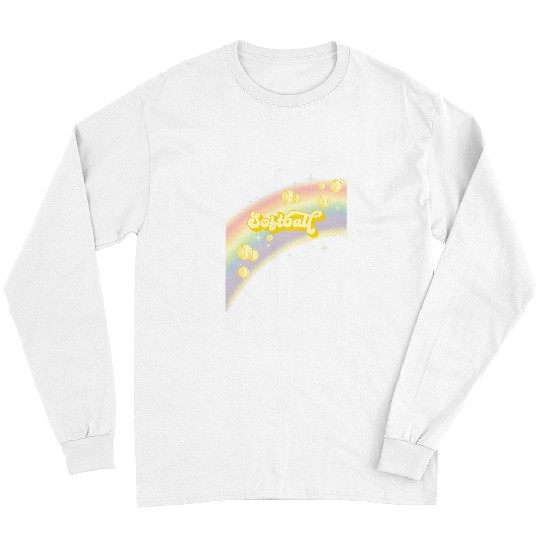 Sport Softball I Love Softball Pastel Rainbow Stars Aesthetic and Yellow Long Sleeves