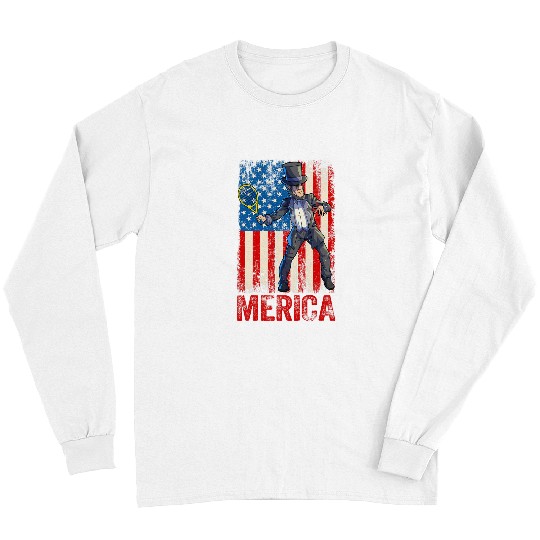 Sport Tennis Abraham Lincoln 4th Of July Boy Men American USA Flag Long Sleeves