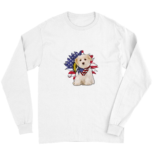 Bichon Pet Frise Sunflower American Flag Bichon Frise Dog Lovers Long Sleeves