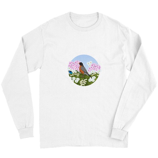 American Robin Summer Flowers Birder Bird Watching Biologist Long Sleeves