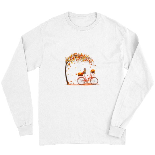 English Bulldog Pet Bicycle Fall Vibes Happy Thanksgiving Long Sleeves