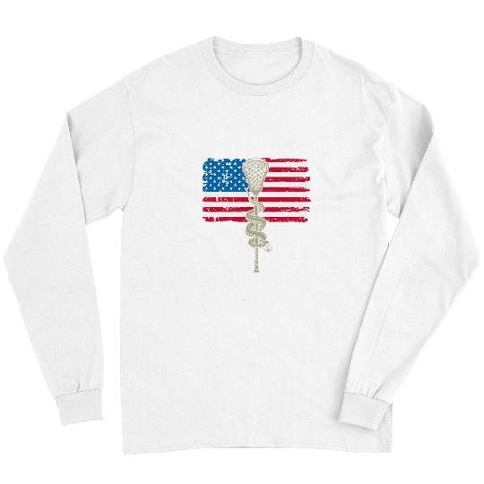 Sport Lacrosse Gift Stick Angry Snake USA American Flag Vintage 2 Long Sleeves