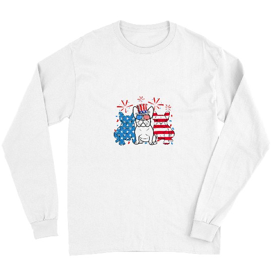 French Bulldog Pet Frenchie Dog American Flag Fireworks 4th Of July Long Sleeves