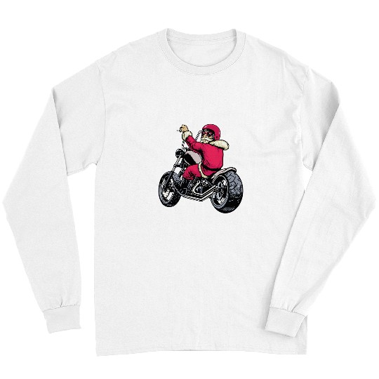 Fun Father Christmas Biker Santa on Chopper Motorcycle Gift Long Sleeves