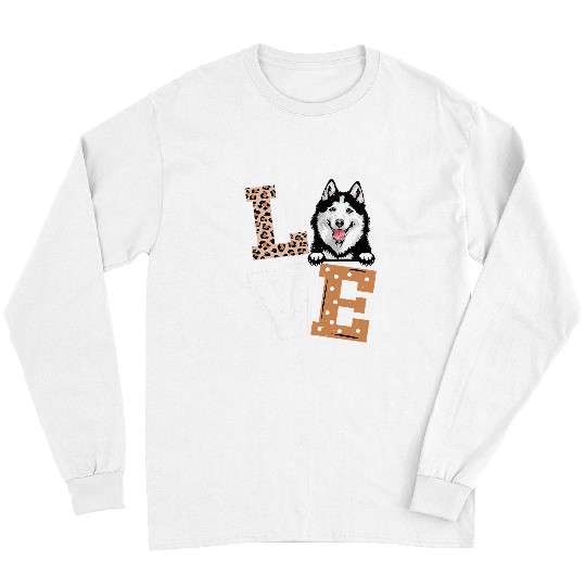 Husky Pet I Love My Husky Funny Dog Lovers Leopard Print Long Sleeves
