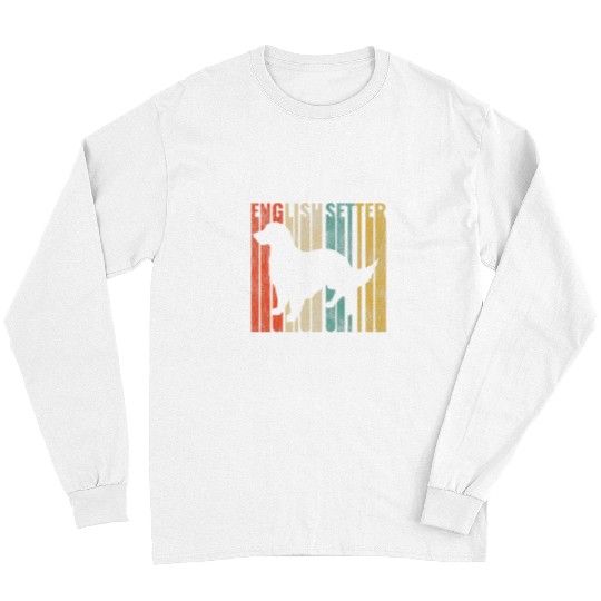 English Setter Pet English Setter Retro 1970s Dog Silhouette Cracked Distressed Long Sleeves