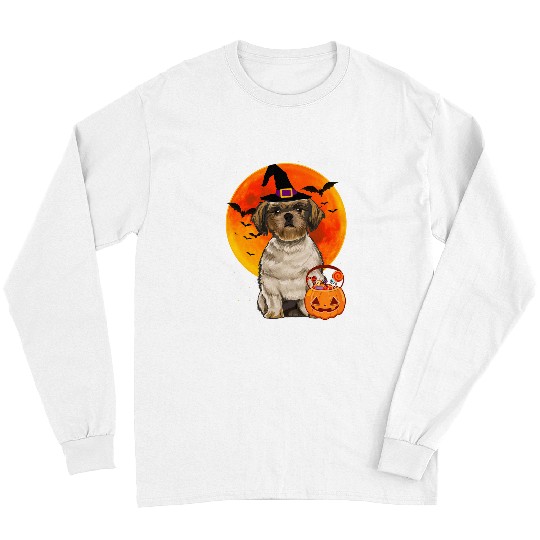Shih Tzu Pet Dog Halloween Shih Tzu Jack O Lantern Pumpkin Long Sleeves