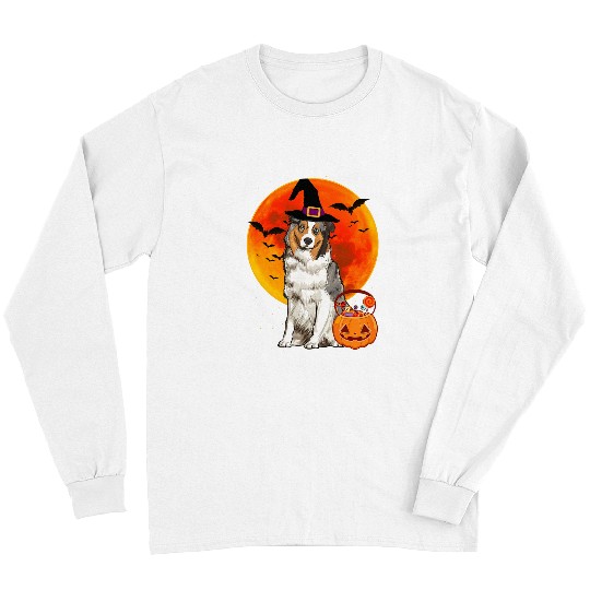 Australian Shepherd Pet Dog Halloween Australian Shepherd Jack O Lantern Pumpkin 0 Long Sleeves