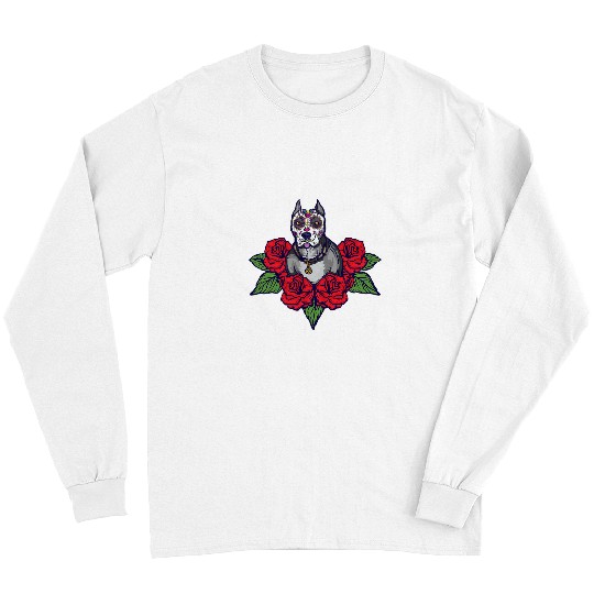 Pitbull Pet Bully Dia de los muertos Sugar Skull Pitbull Calavera Men Women Long Sleeves