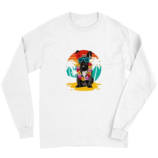 French Bulldog Pet Frenchie Dog Vintage French Bulldog Lover Wearing Sunglasses Hawaii Long Sleeves