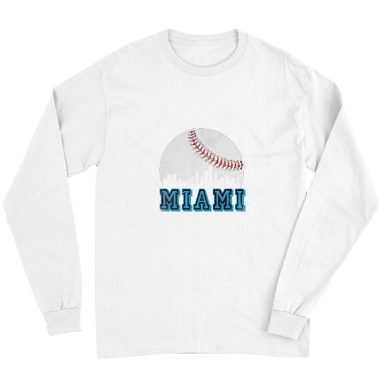 Sport Baseball Miami Baseball Skyline Miami Florida Cityscape Retro Long Sleeves