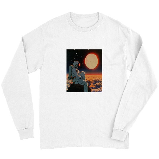Retro 1990s Japanese Anime Space Astronaut Sun Rising Art 2 Long Sleeves