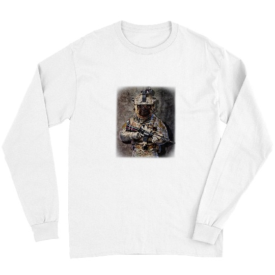 Pug Pet Grumpy as armys Commando in Full Tactical Long Sleeves