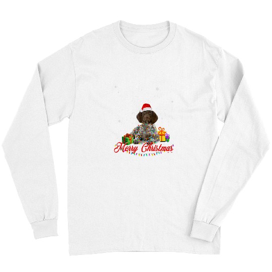 German Shorthaired Pet Christmas Tee Santa xmass Lights Long Sleeves
