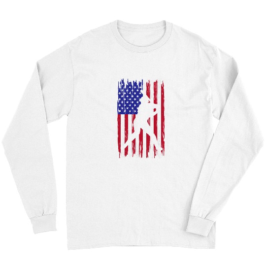 Sport Baseball Pitcher Player American Flag USA Distressed Vintage Long Sleeves