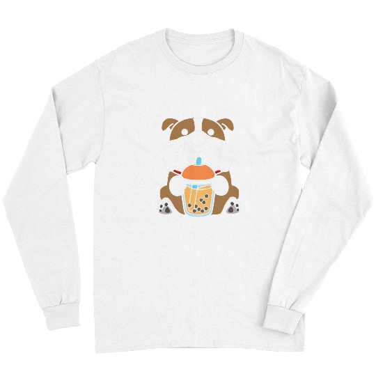 English Bulldog Pet Bubble Milk Tea English Bulldog Cute Dog Drinking Boba Tea Long Sleeves