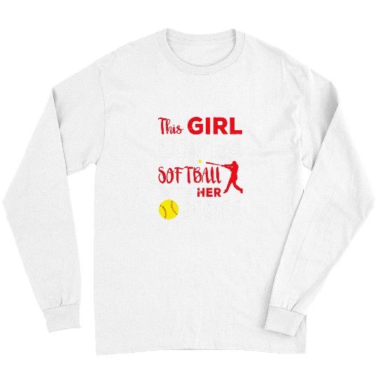 Sport Softball Cute Girls Softball Gift Mom Daughter Softball Player Kids Long Sleeves