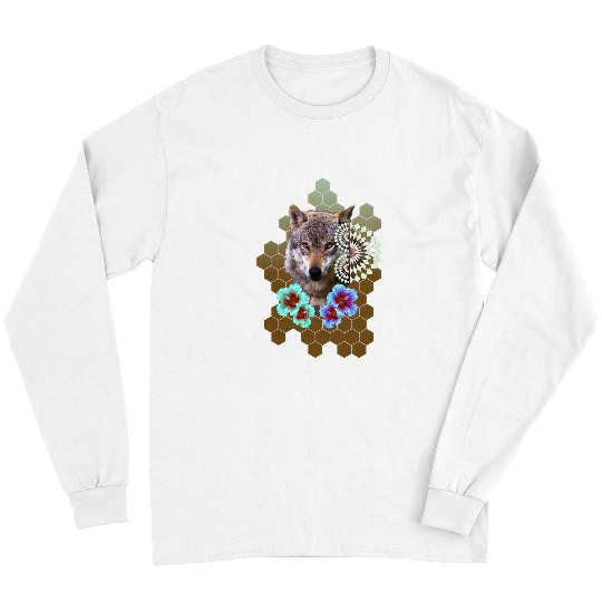 Coyote Mammal Aliens wolfs Floral Flower Alien Honeycomb Olive to Brown Ecology Long Sleeves