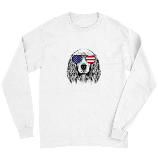 Cocker Spaniel Pet Merica USA American Flag Cocker Spaniel Dog Animal Lover Long Sleeves