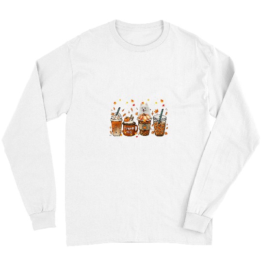 Pomeranian Pet Fall Coffee Pumpkin Spice Latte Iced Autumn Long Sleeves