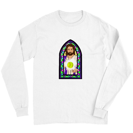 Sport Softball Player Jesus Stained Glass High School Mens League Long Sleeves