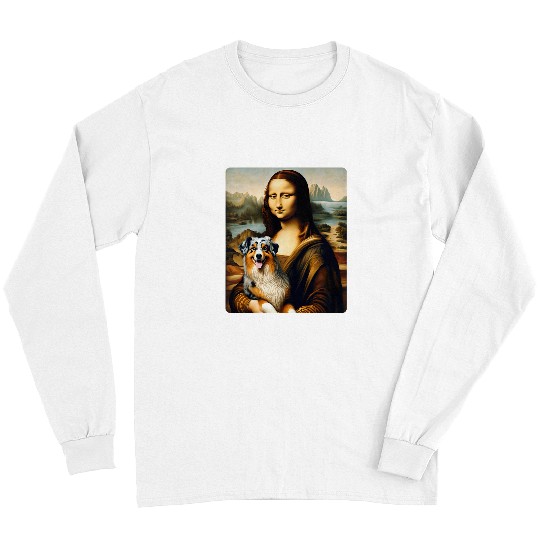 Australian Shepherd Pet Mona Lisa Australian Shepherd Twist Artistic Dog Portrait Long Sleeves
