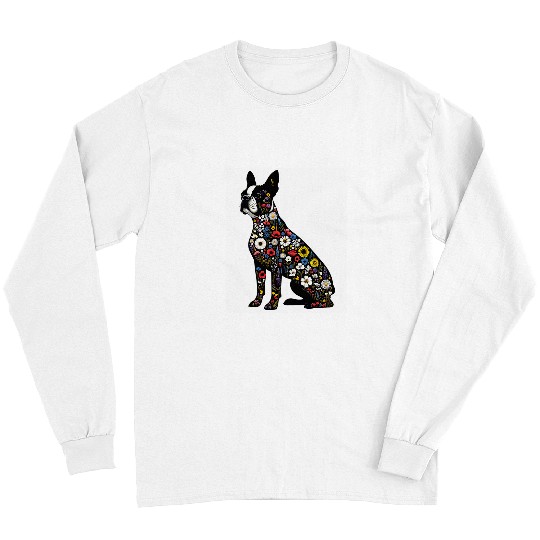 Boston Terrier Pet Floral Boston Terrier Bostie Dog Puppy Lover Wildflower Girl Long Sleeves