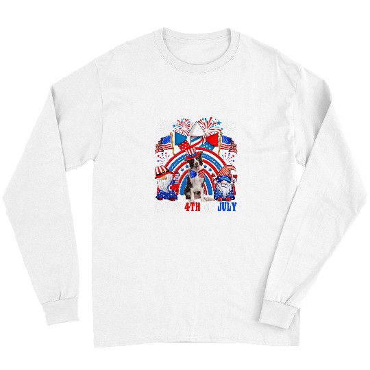 Border Collie Pet 4th Of July American Flag Fireworks Border Collie Gnomes Long Sleeves
