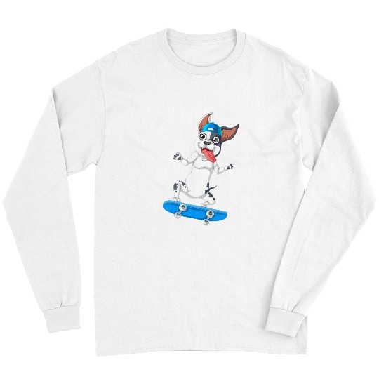 French Bulldog Pet Frenchie Dog Skateboard Dog Funny Skater Skateboarding Long Sleeves