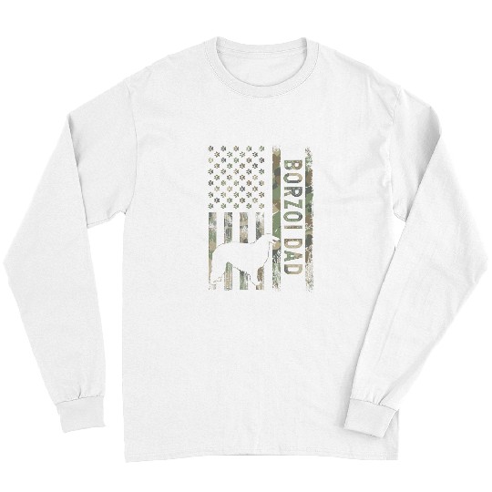 Borzoi Pet Dad Long Nose Dog Camo USA Flag Patriotic Long Sleeves