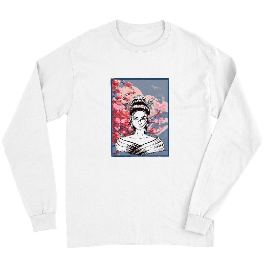Geisha Sakura Cherry Blossom Japanese Kawaii Geisha Girl Long Sleeves