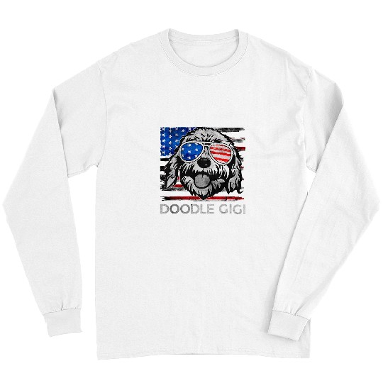 Berdoodle Pet Doodle Gigi Vintage American Flag Dog Funny Mothers Day Long Sleeves