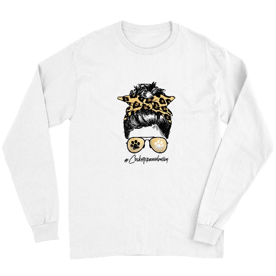Cocker Spaniel Pet mom dog mom messy hair bun leopard print Long Sleeves