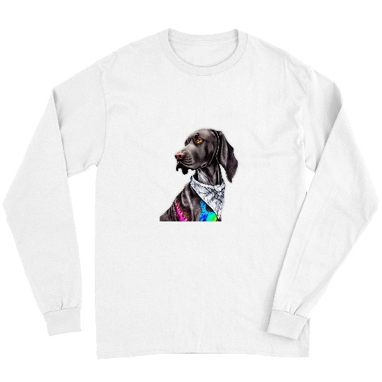 German Shorthaired Pet Dog Portrait Tie and Dye Colored 2 Long Sleeves