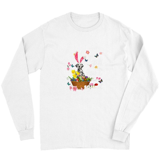 Dalmatian Pet Egg Hunt Squad Dalmatian Dog Bunny Easter Day Egg Basket Long Sleeves