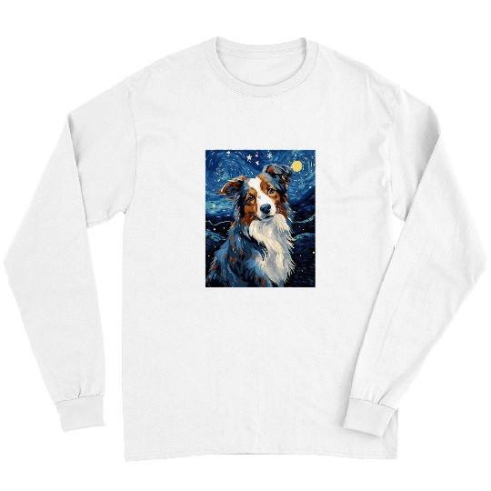 Australian Shepherd Pet Dog Starry Night Van Gogh Art Lover Long Sleeves