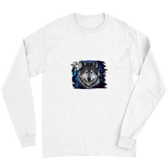 Coyote Mammal And Full Moon In The Dark Night Long Sleeves