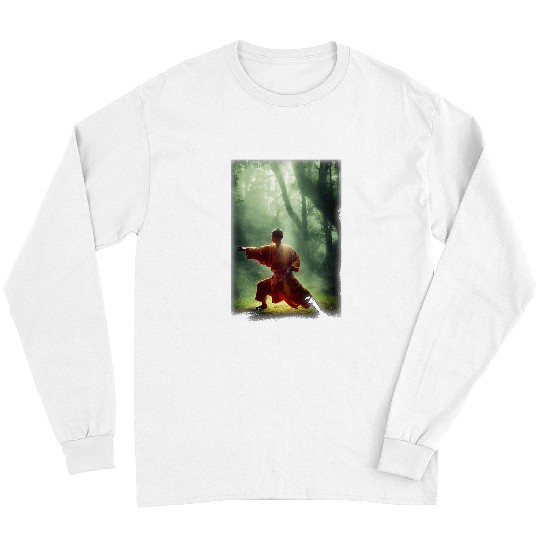 Shaolin Monk Training Morning Tai Chi In A Clearing Jungle Long Sleeves