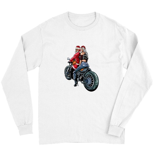 Santa And Mrs Claus Motorcycle Gift Christmas Biker 21 Long Sleeves