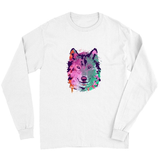 Coyote Mammal Splash Art Colorful Animal Face Wildlife Zoologist Gift Long Sleeves