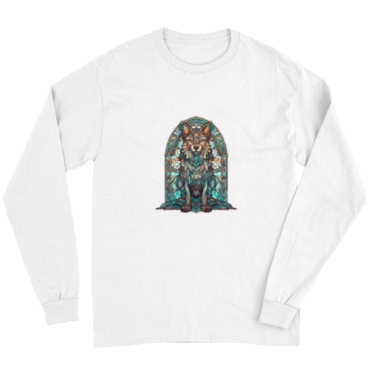 Coyote Mammal Stained Glass wolfs Art Wolves wolfs Family Dad Mom Baby Long Sleeves